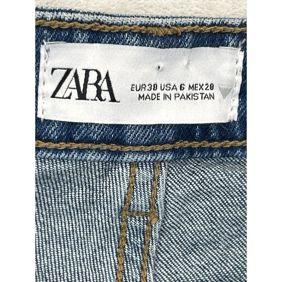 Zara Jeans Womens 6 Blue Denim Straight Skinny Split Ankle High Rise - Picture 5 of 10